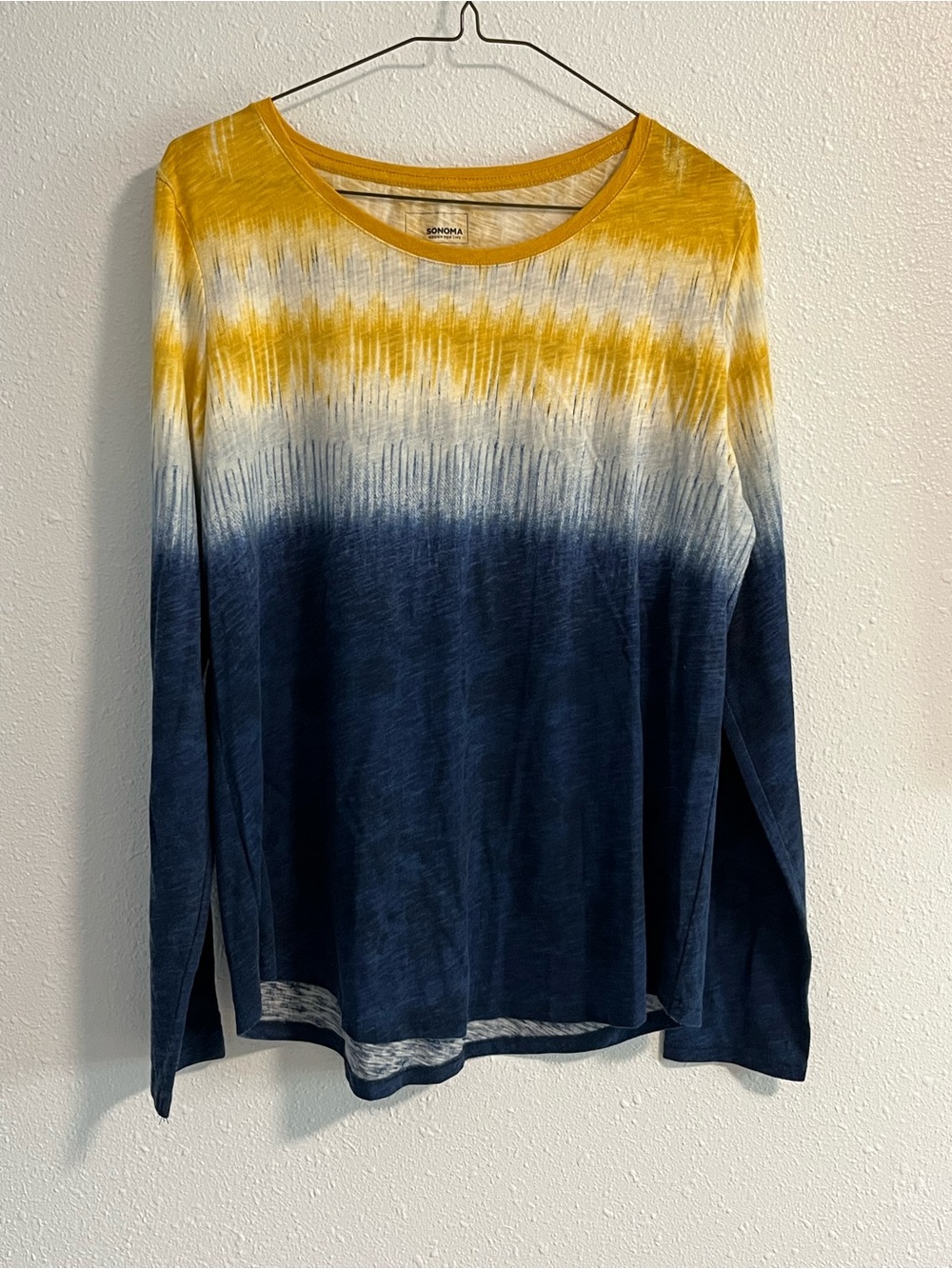 Sonoma Ombre Long-Sleeve Tee in Yellow, White & Navy Size Large